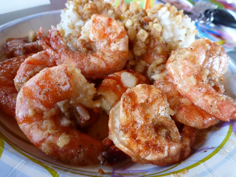 Garlic shrimp with rice.